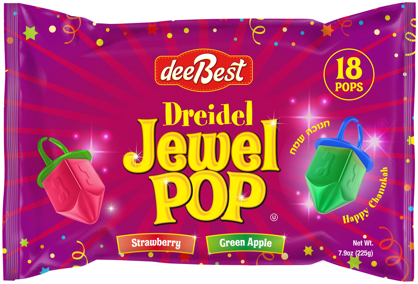 Dee Best Dreidel Jewel Pop Straw Apple